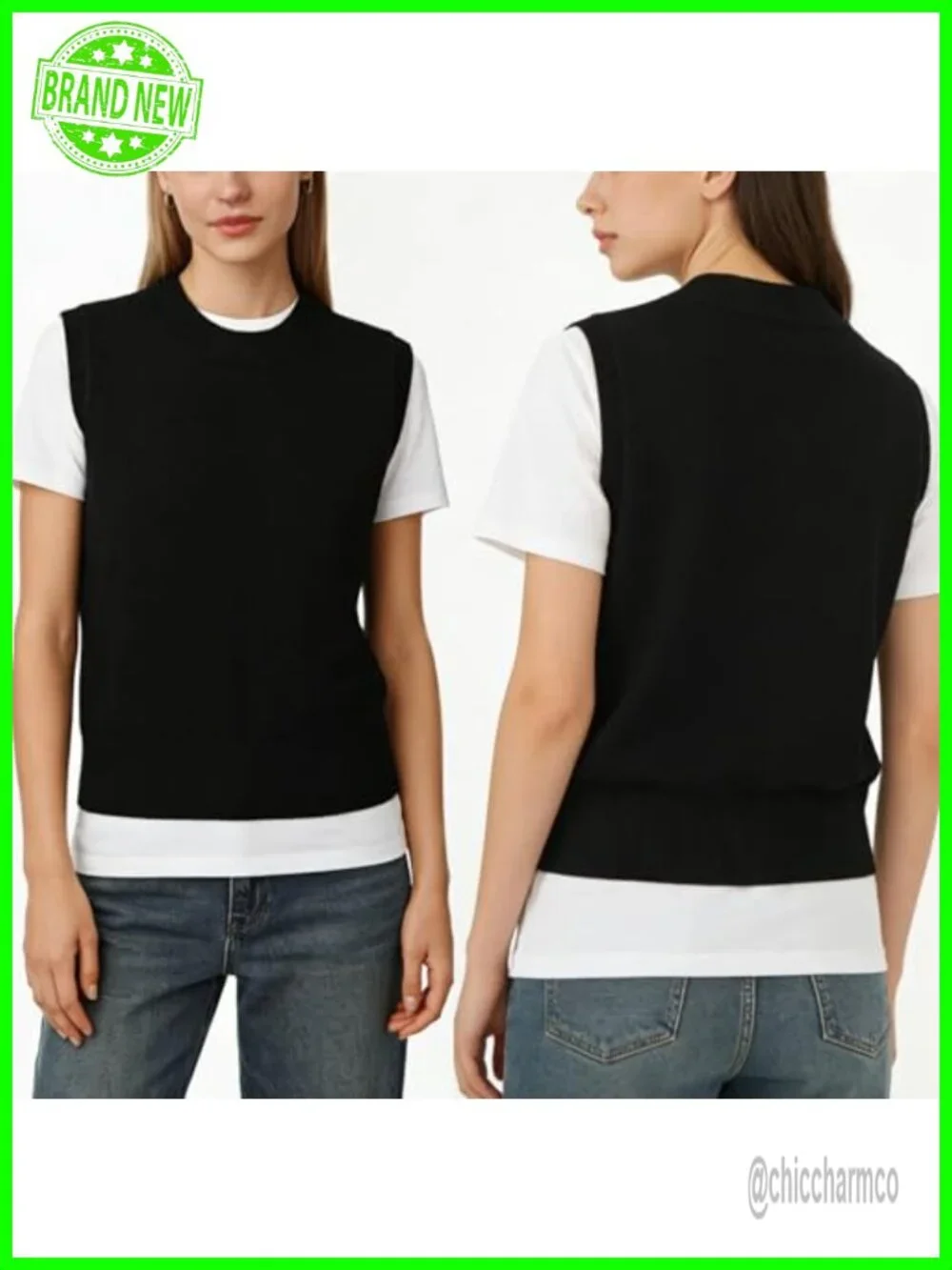 Women's Sleeveless Ribbed Knit Sweater Vest Crew Neck Pullover Tank Top